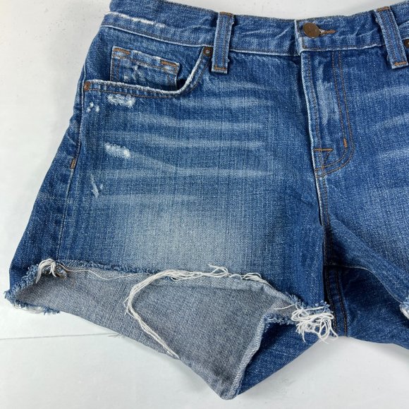 J Brand Jean Shorts Women 29 Libra Mid Rise Blue Distressed Cut Off Denim Cotton - Picture 3 of 15